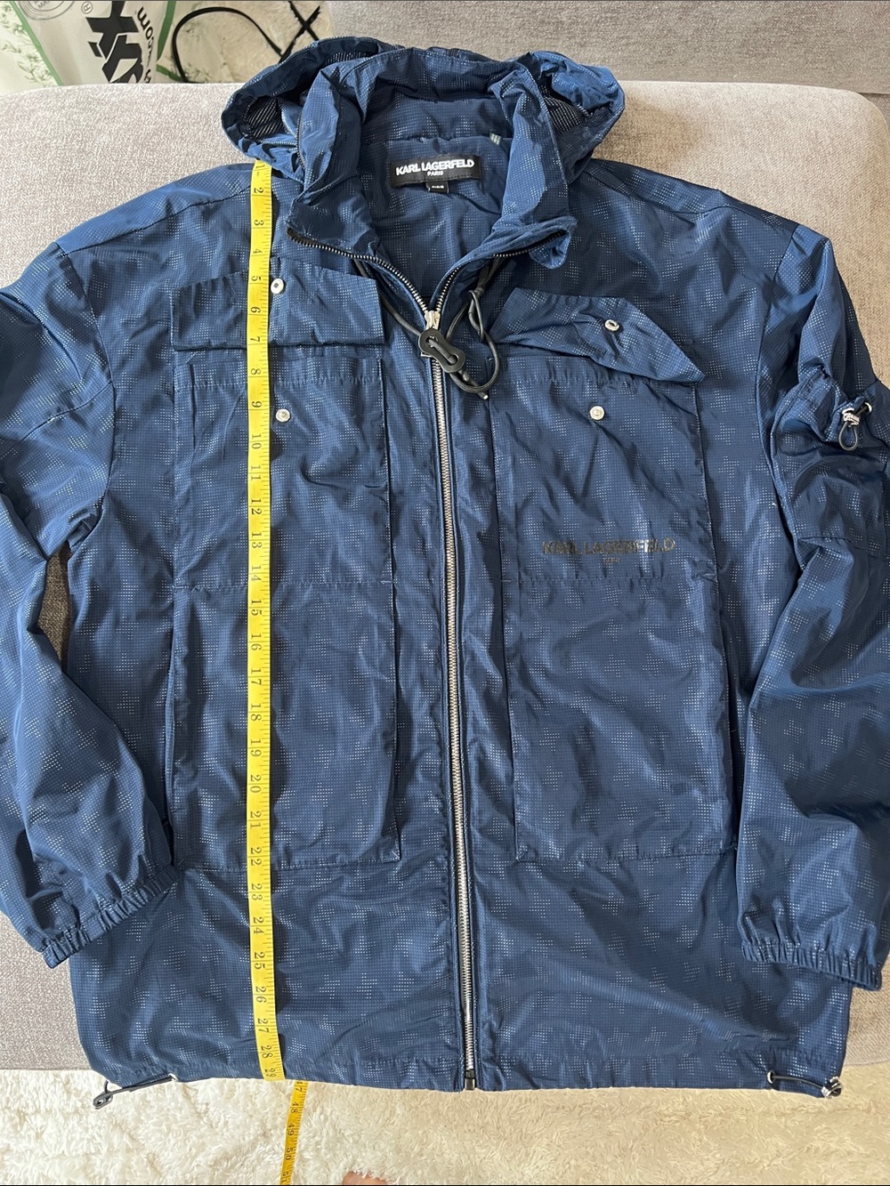 Karl Lagerfeld Navy Blue Hooded Raincoat